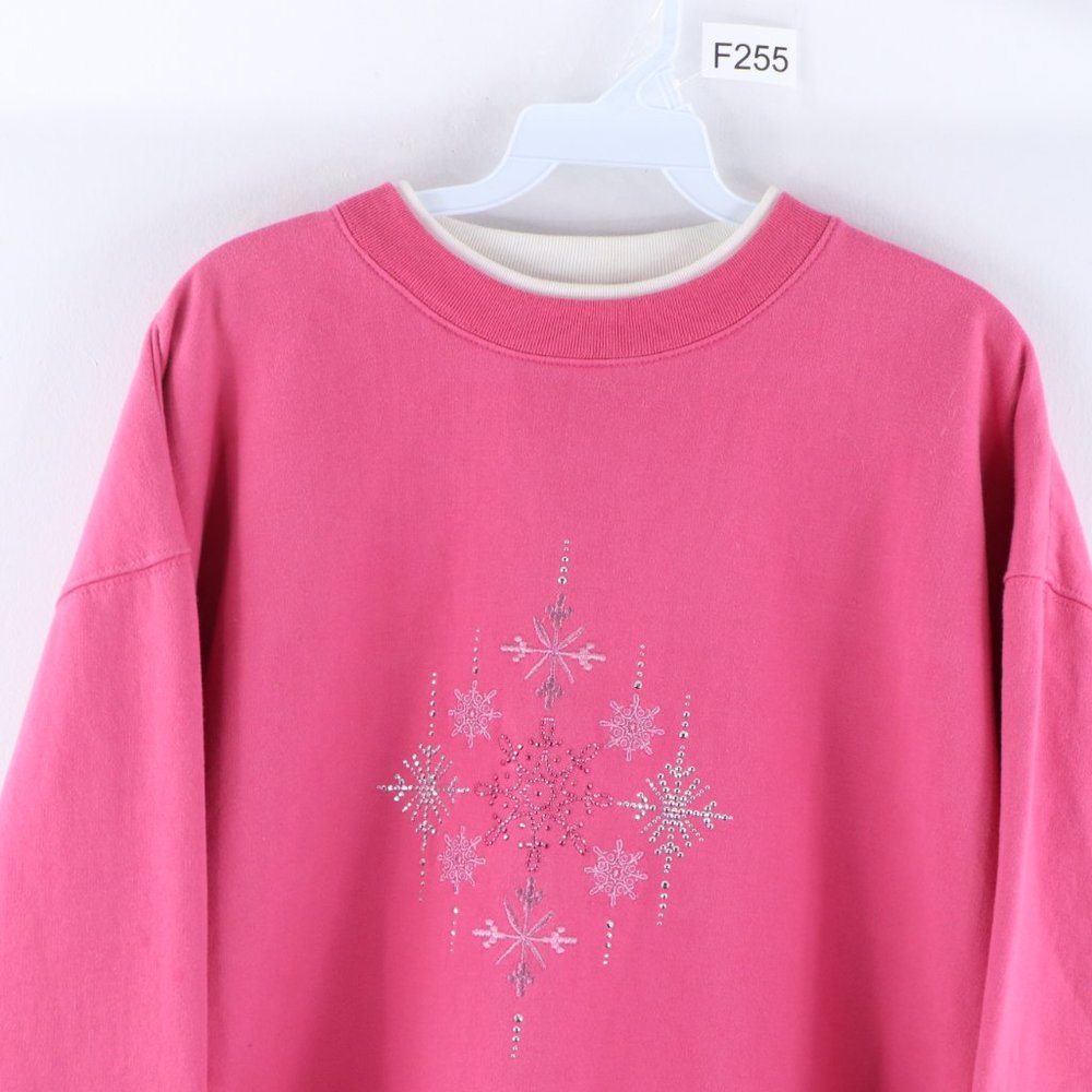 Vintage Double Collared Snowflake Sweatshirt Pink - image 2